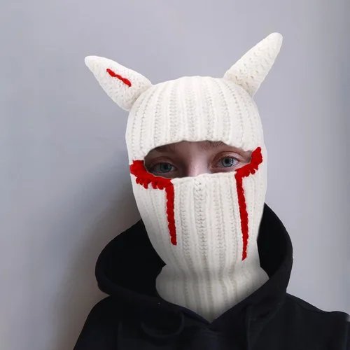 Miniatura 4 de Funny Horns - Gorro de punto creativo para Halloween, gorro de cara completa, máscara de esquí, resistente al viento, pasamontañas