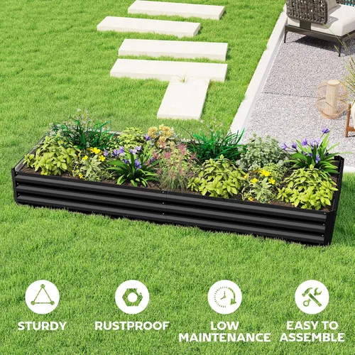 Miniatura 5 de Outsunny Cama de jardín elevada galvanizada, caja de metal de 8 x 3 x 1 pies, para cultivar verduras, flores, hierbas, suculentas, color negro