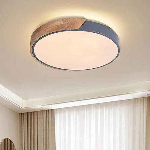EDISLIVE Lámpara de techo regulable de 15 pulgadas, moderna, minimalista, LED, de forma redonda, madera, metal y acrílico, lámpara de techo Gris