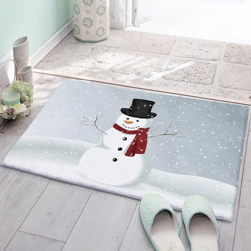 Miniatura 4 de T&H XHome Tapete antideslizante para interiores, absorbente, suave, peludo, diseño de muñeco de nieve, copo de nieve, lavable, duradero, tapete