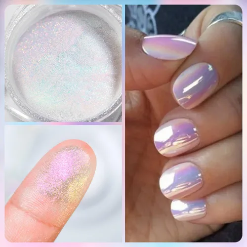 Miniatura 8 de 1 Caja de Polvo de Purpurina Holográfico para Uñas Color Arcoíris Efecto Neón Copos de Arte de Uñas Decoración Polvo Cromado para Uñas Polvo Punta