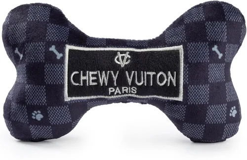 Miniatura 39 de Haute Diggity Dog Black Checker Chewy Vuiton Bone, Juguetes de Peluche de Diseñador para Perros con Chirriador Interactivo, Estimulante Hueso