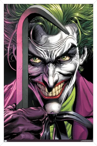 Trends International DC Comics The Joker - Póster de pared con barra de palanca, 22.4 pulgadas de largo x 14.7 pulgadas, versión enmarcada en blanco