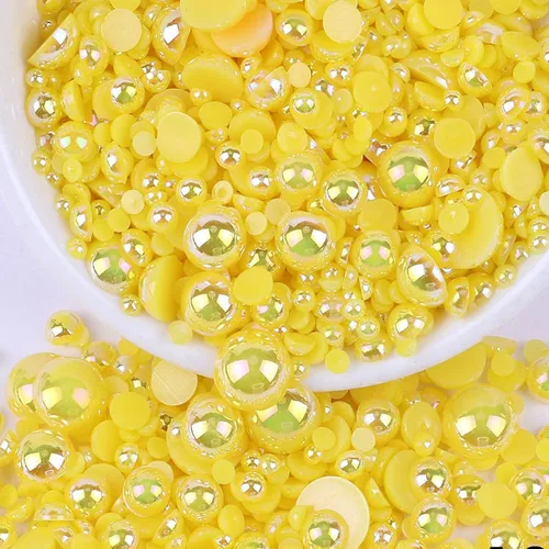 Miniatura 19 de Perlas con parte trasera plana para manualidades, 50g Mezcla Azul Rosa Blanco Medias perlas para manualidades, Tamaño mixto 3/4/5/6/8/10mm Perlas