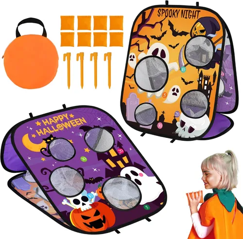 Juegos de Halloween para fiestas infantiles, espeluznante lanzamiento de bolsas de frijoles, juegos de fiesta de Halloween, juego de carnaval para
