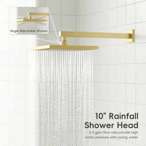 Miniatura 3 de Gabrylly Sistema de ducha dorado, juego de grifo de ducha montado en la pared para baño con cabezal de ducha de lluvia de alta presión de 10 Oro