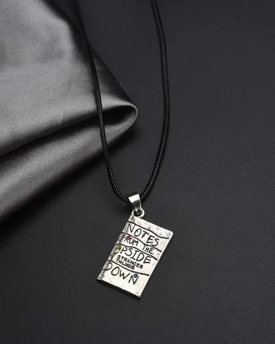 Miniatura 2 de Abitoncc Collar Stranger Charm de acero inoxidable Eddie alfabeto bombilla Once Bike Demogorgon notas al revés Guitarra Pick Munson Collares