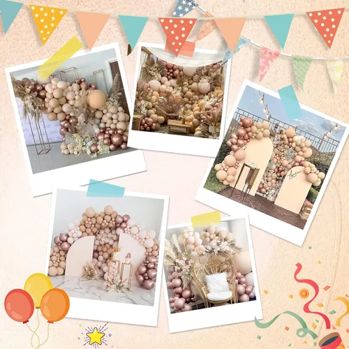 Miniatura 7 de IHEPYQ Globos bronceados de doble relleno, guirnalda marrón nude, albaricoque, diferentes tamaños, kit de arco de globos neutros para oso