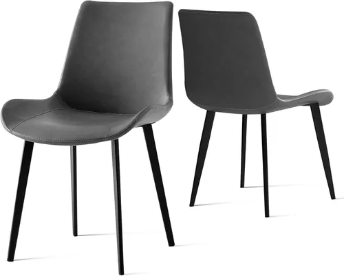 Miniatura 12 de Juego de 4 sillas de comedor, modernas sillas de comedor tapizadas de piel sintética con patas de metal resistentes y respaldo cómodo, sillas Marrón