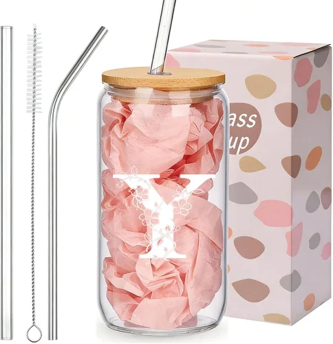 Miniatura 28 de Regalos personalizados para mujeres, tazas de vidrio con monograma con tapas y pajitas, regalos personalizados para mujeres, vasos de café helado