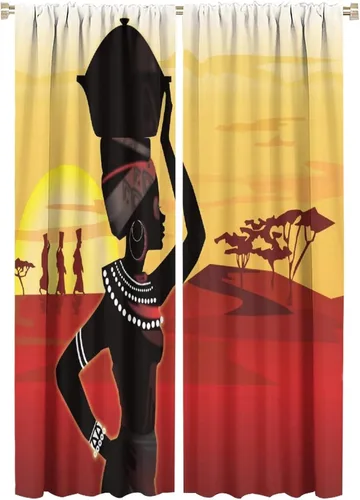 Miniatura 35 de Cortina de mujer africana, con estampado étnico tribal y étnico, reducción de ruido, para dormitorio, sala de estar, cortinas con aislamiento