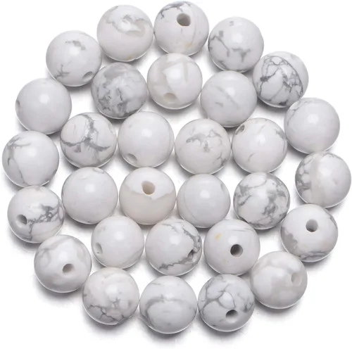 Miniatura 19 de AD Beads Cuentas redondas sueltas de piedras preciosas naturales de 0.394 in, agujero grande, tamaño de 0.079 in, 30 unidades (perla blanca)