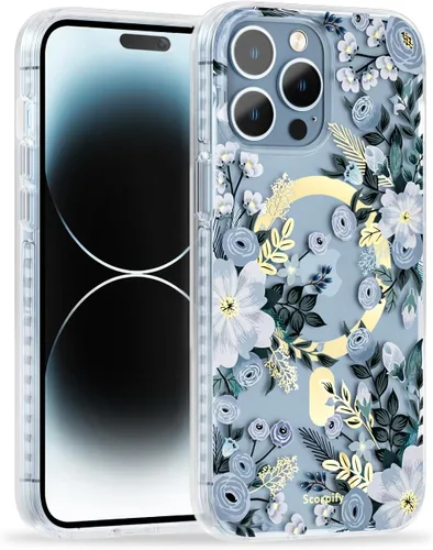 Miniatura 10 de SCORPIFY Funda para iPhone 14 [compatible con MagSafe] con diseño de mármol azul fantasía, bonita funda magnética para teléfono para mujeres, niñas
