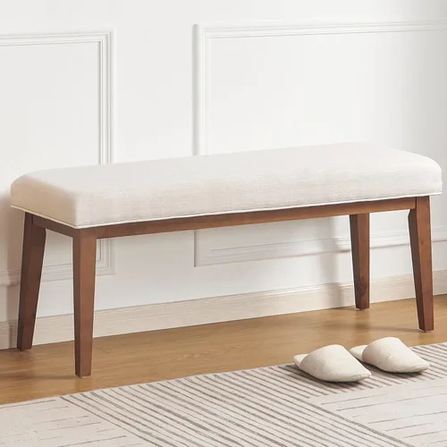 Miniatura 9 de kinmars Banco Tapizado para Dormitorio al Pie de la Cama, Banco de Entrada de 42.5 Pulgadas para Sala de Estar, Banco de Comedor con Asiento Beige
