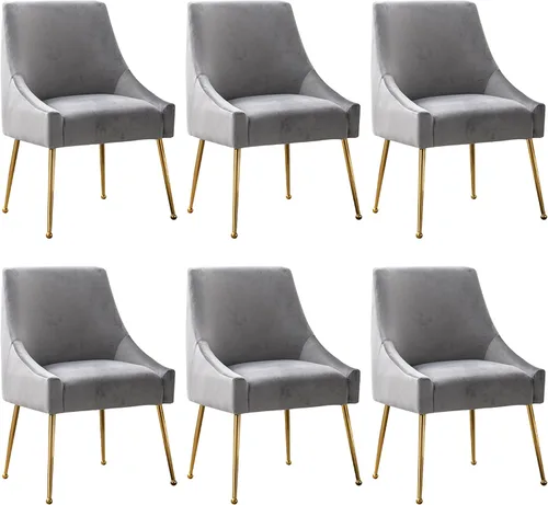 Miniatura 13 de Juego de 2 sillas de comedor modernas de terciopelo, colección de muebles tapizados contemporáneos con patas de metal dorado pulido, elegantes