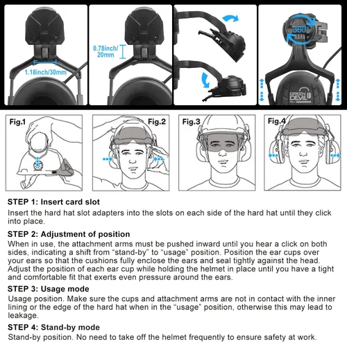 Miniatura 8 de Casco de seguridad con visera GREEN DEVIL con orejeras Bluetooth y faro 5 en 1 Protección completa Cascos de Construcción con ventilación Hardhat