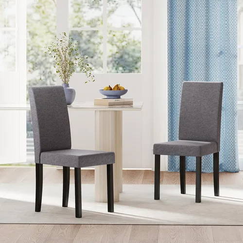 Miniatura 13 de Giantex Juego de 2 sillas de comedor tapizadas, sillas de cocina de tela moderna de mediados de siglo con patas de madera de goma, asiento acolchado