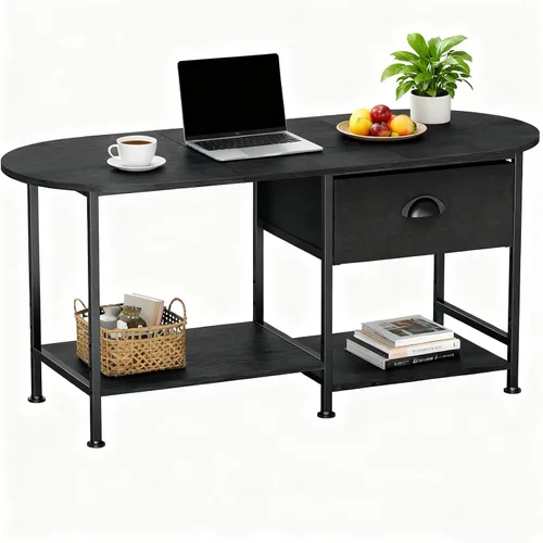 Miniatura 7 de Mesa de centro ovalada pequeña de 37 pulgadas con almacenamiento, mesa central de madera moderna para espacios pequeños, apartamento, oficina