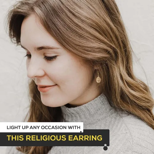 Miniatura 4 de Juego de aretes de medalla milagrosa católica, aretes de medalla de Virgen María, ovalados y círculos, para hombre, acero inoxidable virgen María