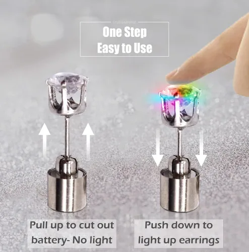 Miniatura 3 de 5 pares de aretes LED, IC ICLOVER que cambian de color, aretes con corona de diamante, para el día de San Valentín, parpadeantes, bailes, fiestas