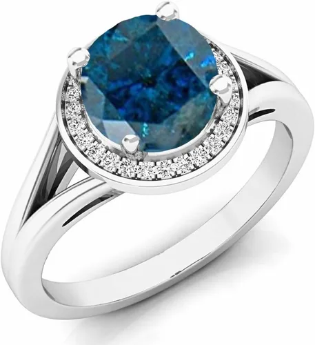 Miniatura 162 de Dazzlingrock Collection Anillo de compromiso redondo de 0.276 in con halo de diamante blanco y vástago dividido para ella en oro macizo de 14