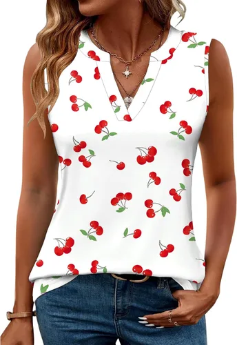 Miniatura 15 de Romanstii Camisas sin mangas para mujer, estilo casual, de verano, cuello en V, blusas elegantes, túnica