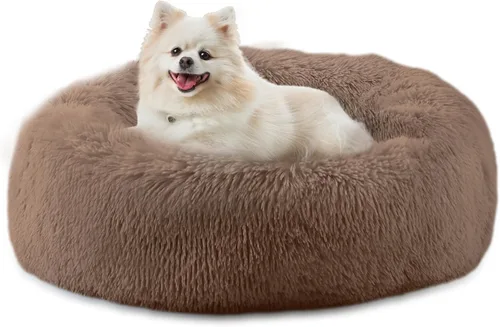 Miniatura 13 de Bunlitent Cama para perro de 23 pulgadas, cama calmante antiansiedad para perros pequeños, cama de dona, cálida, acogedora, suave, linda, redonda