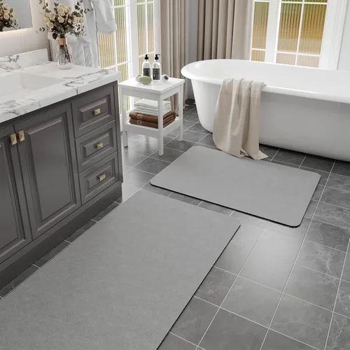 Miniatura 21 de Alfombras de baño de 32 x 17 pulgadas, tapetes de baño de tierra de diatomeas de secado rápido, absorbentes, tapetes de baño de goma antideslizante