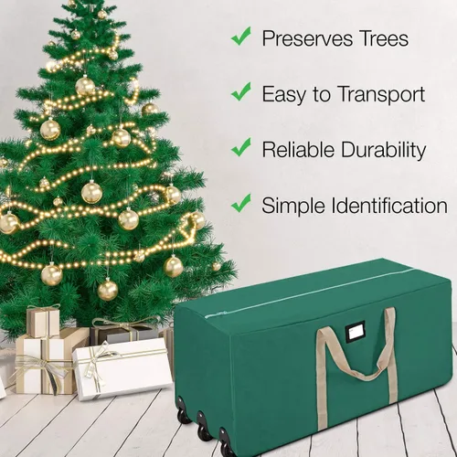 Miniatura 4 de ProPik Bolsa de almacenamiento rodante para árbol de Navidad, se adapta a árboles desmontados de hasta 9 pies de altura, 28 x 16 x 60 pulgadas, Verde