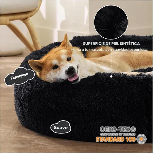 Miniatura 2 de Bedsure - Cama relajante para perros medianos - Cama lavable para mascotas en forma de dona, 30 pulgadas, antideslizante, redonda, de felpa mullida