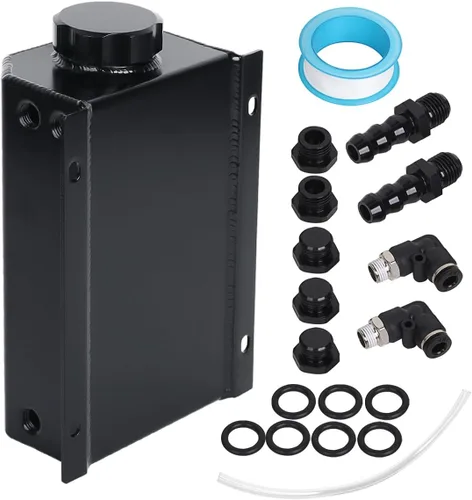 Miniatura 2 de Tanque de desbordamiento de refrigerante universal LokoCar Depósito de radiador de refrigerante Expansión 2L de aluminio negro