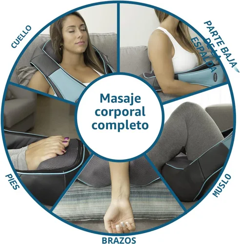 Miniatura 4 de Masajeador shiatsu de hombro y cuello con calor, almohada masajeadora para tejido profundo para aliviar el dolor del cuello, la espalda y los Azul