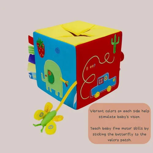 Miniatura 9 de Genius Baby Toys Caja de regalo y juego original de sorpresa, bordado a mano con 8 juguetes sensoriales y táctiles de felpa para bebés, cubo