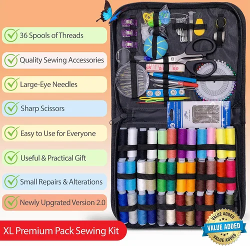 Miniatura 8 de Kit de costura para adultos con suministros y accesorios de costura, kit de costura a mano básico para pequeñas reparaciones, kit de costura