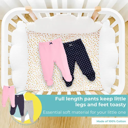 Miniatura 5 de Spasilk Paquete de 3 pantalones de algodón con pies para bebé niña