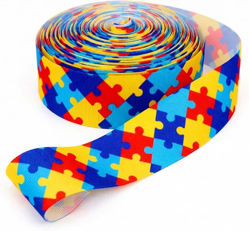 Rompecabezas de concientización sobre el autismo, cinta de grogrén de 1.5 pulgadas (1.496 in), rollo de cinta artesanal de 10 yardas para envoltura