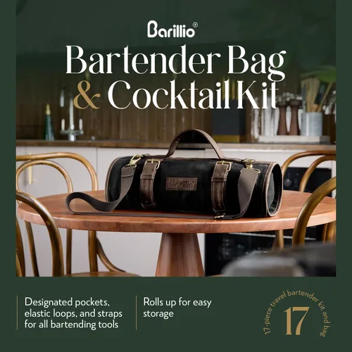Miniatura 4 de Barillio Bolsa de Kit de Barman con Juego de Coctelera Negra – Lona Encerada, Bolsa de Herramientas de Bar de Viaje con Kit de Cóctel de 17 Piezas