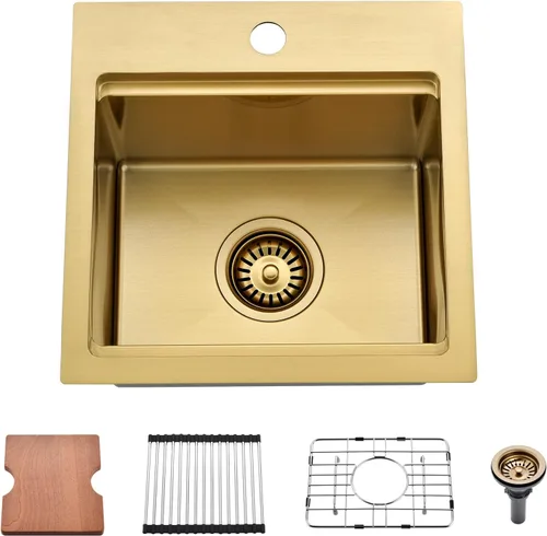 Miniatura 16 de Fregadero de barra negra de 15 x 15 pulgadas, fregadero de cocina pequeño de acero inoxidable negro calibre 16, fregadero de estación de trabajo