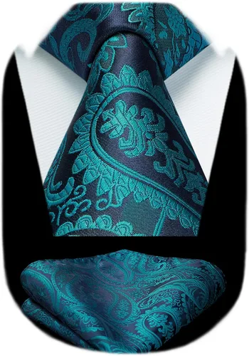 Miniatura 172 de HISDERN Corbatas para hombre, corbata de cachemira y bolsillo cuadrado tejido clásico floral para hombre, corbata de fiesta de boda