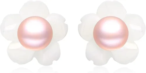 Pendientes de perlas cultivadas de agua dulce de plata de ley blanca de 0.197in
