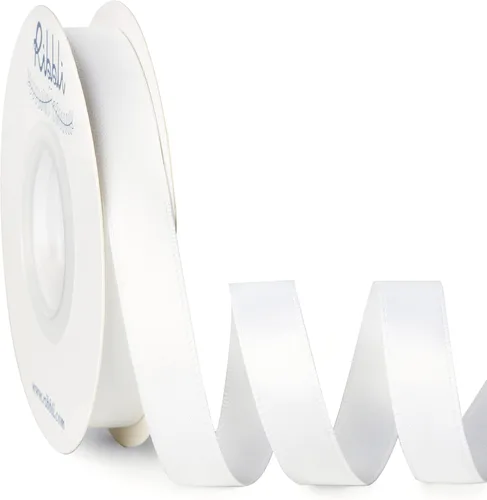 Ribbli - Cinta de satén blanca de doble cara, 1/2 pulgadas x 25 yardas, uso para ramo de lazos, envoltura de regalos, arreglos florales Blanco