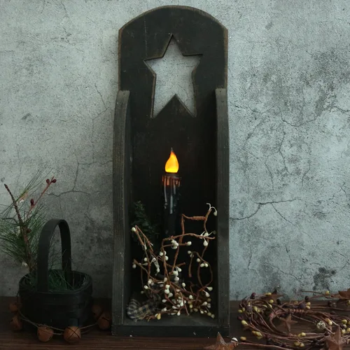 Miniatura 2 de CVHOMEDECO. Velas de cera real sumergidas a mano, funciona con pilas, temporizador, velas cónicas sin llama primitivas del país, 6-3/4 pulgadas
