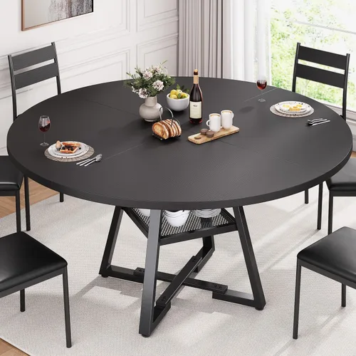 Miniatura 7 de Jocoevol Mesa de comedor redonda para 4, mesa de pedestal circular de cocina, comedor, mesa de pedestal, muebles de cocina y comedor de madera que