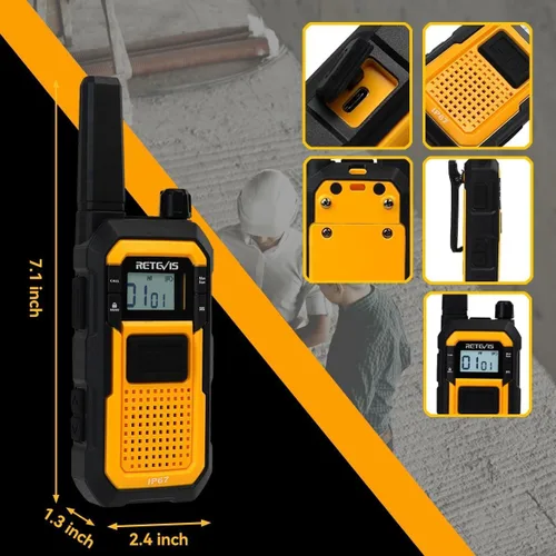 Miniatura 8 de Retevis RB48 Walkie Talkies de largo alcance, radio de 2 vías con micrófono de hombro, IP67 impermeable, 2000 mAh, recordatorio de vibración