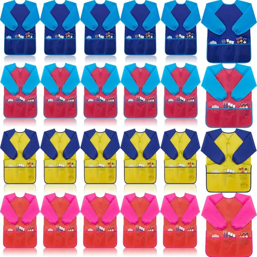 Yahenda Batas de arte para niños, impermeables, con manga larga, 3 bolsillos, delantal para niños de 2 a 8 años