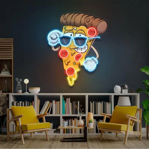 Letrero de neón con texto en inglés «Cool Cartoon Pizza» para decoración de pared, letreros iluminados personalizados, regalos para decoración de