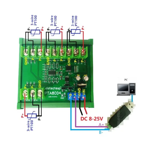 Miniatura 5 de 4ch 500 Celsius PT100 Thermocouple RTD emperature Sensor RS485 Temperature Sensor Module Modbus RTU Board Paperless Recorder (A 12V with Rail Box)