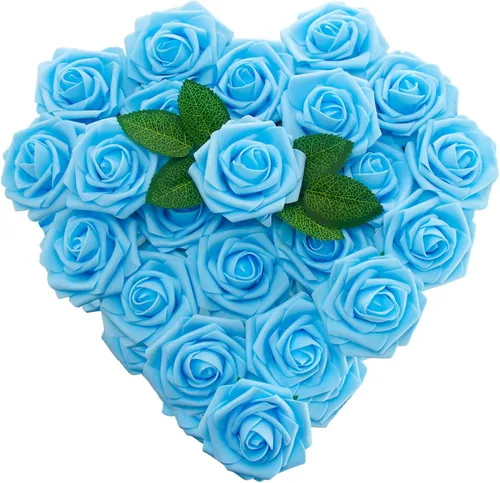 Miniatura 18 de 25 rosas artificiales de color púrpura con tallo largo, de espuma falsa con sensación real, para decoración, ramos de boda, centros de mesa, ducha