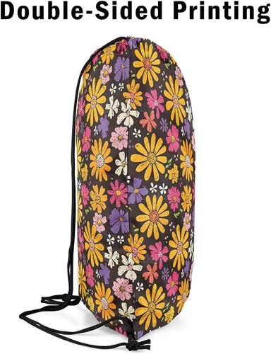 Miniatura 4 de jejeloiu Groovy Flower Gym String Bag 13"x15.7" Retro Floral Boho Drawstring Backpack for Decor 70S Hippie Flowers Bohemian Drawstring Bags Garden