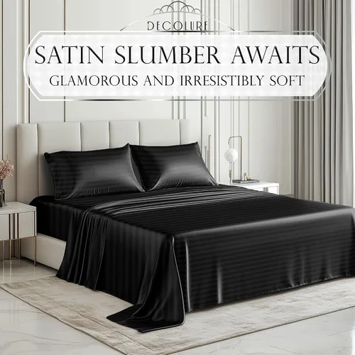 Miniatura 218 de DECOLURE Sábanas de satén – Juego de ropa de cama de lujo sedoso tamaño matrimonial de 6 piezas, más suave que la seda, sin arrugas con sábana